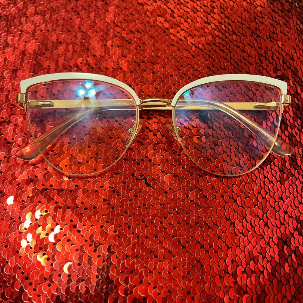 Chic Gold and White Cat-Eye Glasses
